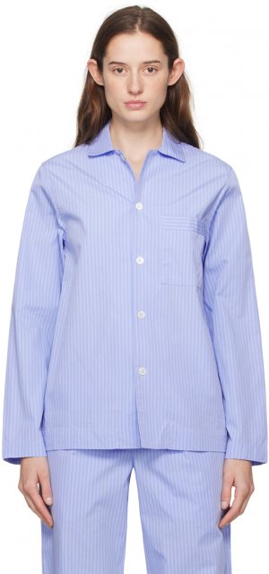 Синяя пижамная рубашка с длинным рукавом , цвет Pin stripes Tekla