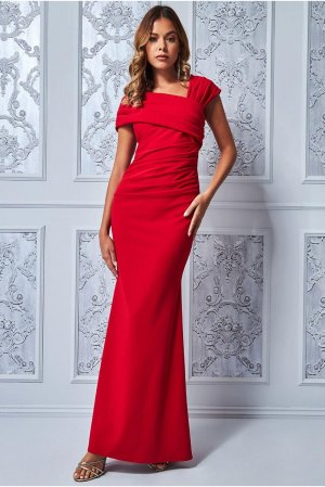 Вечернее платье макси на одно плечо , красный Goddiva