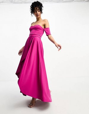 Платье цвета фуксии с открытыми плечами и глубоким вырезом True Violet
