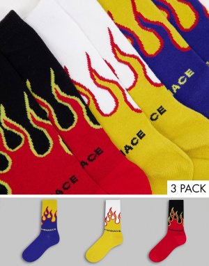 Набор из 3 пар носков с разноцветным принтом огнем -Multi Mennace