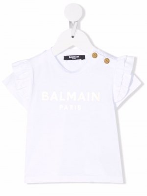 Logo-print ruffled-sleeve T-shirt Balmain Kids. Цвет: белый