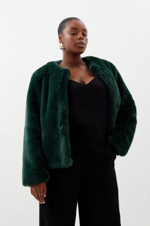 Куртка без воротника из искусственного меха больших размеров , зеленый Karen Millen