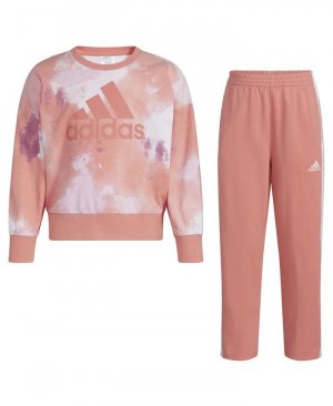 Комплект из пуловера и брюк френч терри с принтом для маленьких девочек, 2 предмета adidas, оранжевый Adidas