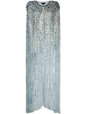 Длинный декорированный кейп Jenny Packham. Цвет: синий