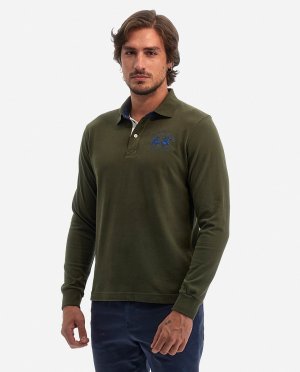 Мужская рубашка-поло из плотного джерси с длинными рукавами , военно-зеленый La Martina
