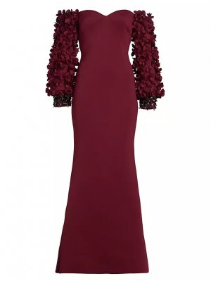 Платье с открытыми плечами и цветочной аппликацией , цвет wine Badgley Mischka