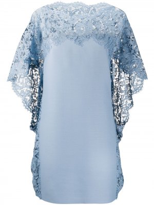 Кружевное платье-кейп Valentino. Цвет: синий