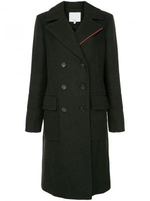 Фетровое двубортное пальто Tibi. Цвет: черный