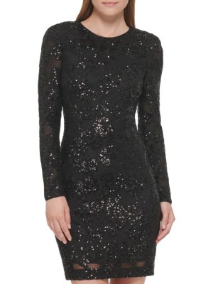 Облегающее платье с длинными рукавами и пайетками , черный Eliza J