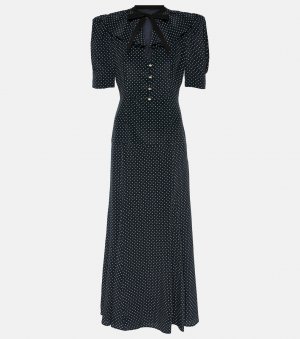 Шелковое платье макси в горошек с объемными рукавами , мультиколор Alessandra Rich