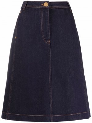 Джинсовая юбка А-силуэта Versace. Цвет: синий