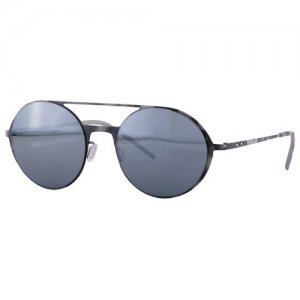 Солнцезащитные очки, круглые, оправа: металл, с защитой от УФ, зеркальные, серый Italia Independent. Цвет: черный