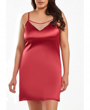 Jenna Plus Size Атласная сорочка контрастного телесного и бордового цвета iCollection