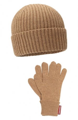 Комплект из шапки и перчаток Dsquared2. Цвет: бежевый