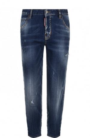 Укороченные джинсы прямого кроя с потертостями Dsquared2. Цвет: голубой