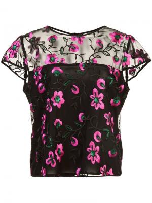 Полупрозрачная блузка с цветочным узором Milly. Цвет: черный