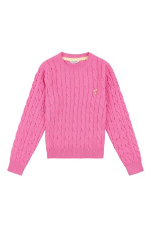 Розовый свитер косой вязки для девочки , U.S. Polo Assn