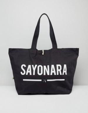 Дорожная сумка-тоут с надписью Sayonara из 100% органического хлопка C Crazy Haute. Цвет: черный