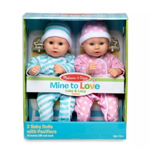 Куклы Mine to Love Twins Luke и Lucy, 15 дюймов, для мальчиков девочек, в комбинезонах, шапочках сосках Melissa & Doug