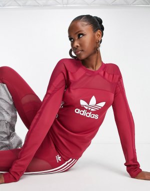 Темно-бордовый сетчатый асимметричный топ adidas Originals 'center stage'