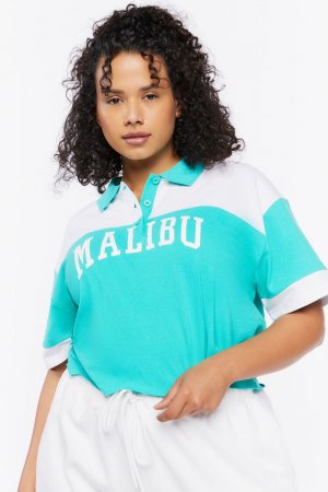 Укороченная рубашка-поло Malibu больших размеров с рисунком, зеленый Forever 21