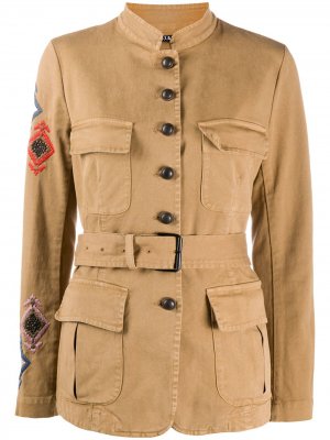 Куртка в стиле милитари с вышивкой Bazar Deluxe. Цвет: коричневый