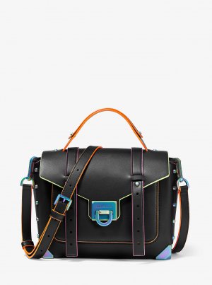 Кожаная сумка-портфель Manhattan среднего размера с контрастной отделкой , черный Michael Kors