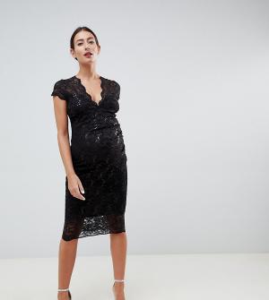 Черное платье миди с короткими рукавами и пайетками -Черный Flounce London Maternity