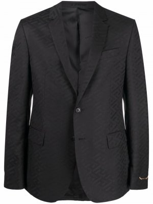 Однобортный пиджак с узором La Greca Versace. Цвет: черный