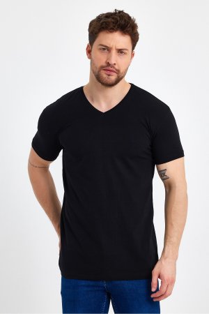 Мужская базовая черная футболка с v-образным вырезом , черный GENIUS