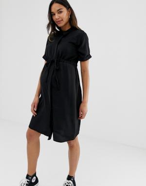 Черное платье-рубашка со шнурком -Черный New Look Maternity