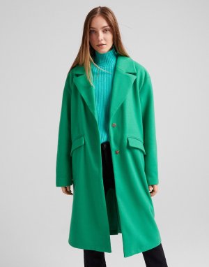 Зеленое удлиненное пальто классического кроя -Зеленый цвет Bershka