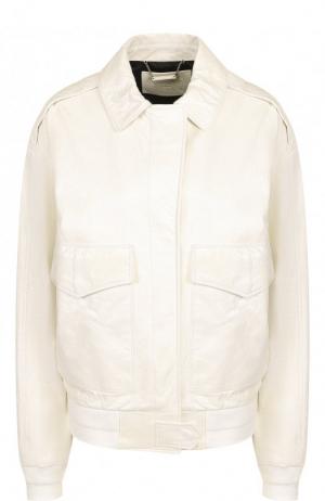 Однотонная кожаная куртка с отложным воротником Givenchy. Цвет: бежевый