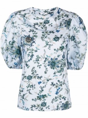 Блузка с цветочным принтом и объемными рукавами Erdem. Цвет: синий