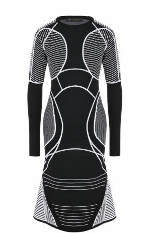 Приталенное платье-миди с длинным рукавом Versace. Цвет: черный
