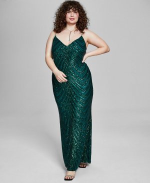 Модное платье больших размеров без рукавов с блестками и V-образным вырезом , зеленый B Darlin