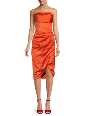 Атласное корсетное платье без бретелек Jamila , оранжевыйовый кислый Bardot