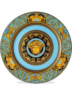 Тарелка с узором Medusa из коллаборации (30 см) Versace. Цвет: синий