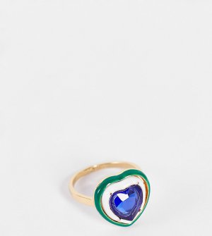 Кольцо с сердечком кристаллом и эмалью зеленого цвета DesignB Curve-Зеленый цвет London Curve