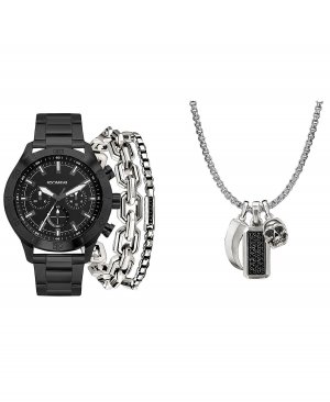 Набор мужских часов с блестящим черным металлическим браслетом, 49 мм Rocawear