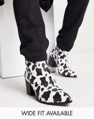 Ботинки челси на каблуке DESIGN из искусственной кожи с животным принтом Asos