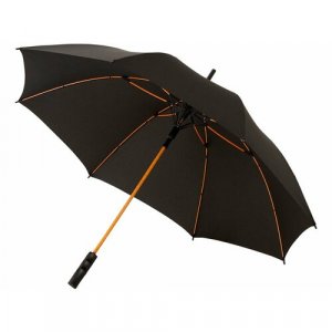 Зонт-трость , полуавтомат, 8 спиц, чехол в комплекте, черный Avenue. Цвет: черный/черный-оранжевый