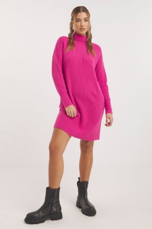 Вязаное мини-платье с высоким воротником , розовый Simply Be