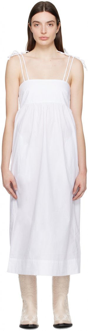 Белое платье-миди с завязками Ganni