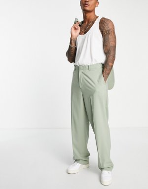 Шалфейно-зеленые брюки с широкими штанинами -Зеленый цвет ASOS DESIGN