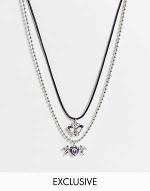 Многоярусное серебристое ожерелье в стиле унисекс с подвеской виде бабочки Inspired-Серебристый Reclaimed Vintage