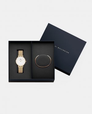 Комплект стальных часов Petite Evergold White DW00590003 и классический браслет , золотой Daniel Wellington