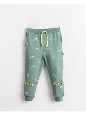 Спортивные штаны для маленьких девочек с принтом и эластичной резинкой на талии , зеленый Mışıl Kids