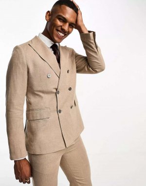 Приталенный пиджак светло-коричневого цвета из смесового льна Gianni Feraud