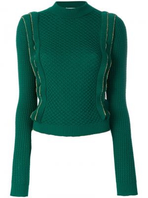 Приталенный пуловер с оборками Philosophy Di Lorenzo Serafini. Цвет: зелёный